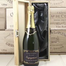 Load image into Gallery viewer, Single Bottle With A Custom Printed Label And Lasered Wooden Box- Engagement