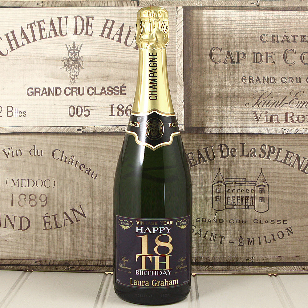 Single Bottle of Champagne with Printed 18th Birthday Label