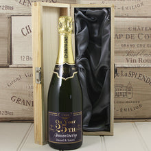 Load image into Gallery viewer, Single Bottle With A Custom Printed Label And Lasered Wooden Box- 25th Anniversary
