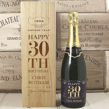 Load image into Gallery viewer, Single Bottle With A Custom Printed Label And Lasered Wooden Box- 30th Birthday
