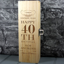 Load image into Gallery viewer, Single Wooden Champagne Box with Laser Engraving -40th Birthday
