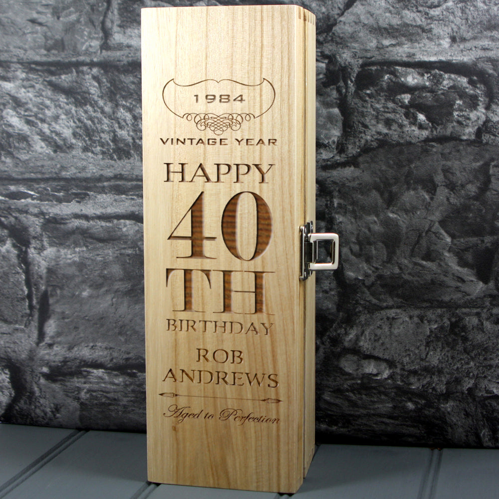 Single Wooden Champagne Box with Laser Engraving -40th Birthday