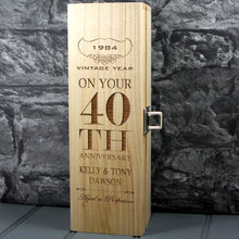 Load image into Gallery viewer, Single Wooden Champagne Box with Laser Engraving -40th Anniversary
