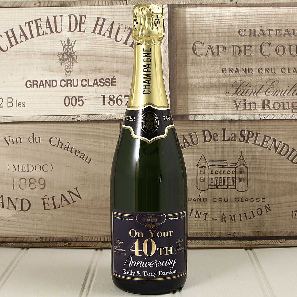 Single Bottle of Champagne with Printed 40th Anniversary Label