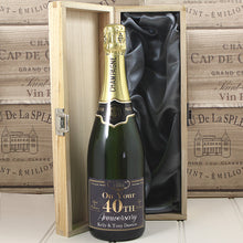 Load image into Gallery viewer, Single Bottle With A Custom Printed Label And Lasered Wooden Box- 40th Anniversary
