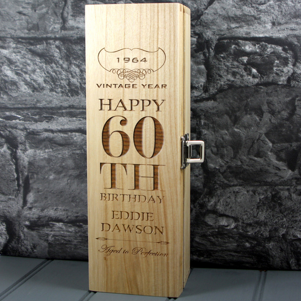 Single Wooden Champagne Box with Laser Engraving -60th Birthday