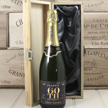 Load image into Gallery viewer, Single Bottle With A Custom Printed Label And Lasered Wooden Box- 60th Birthday
