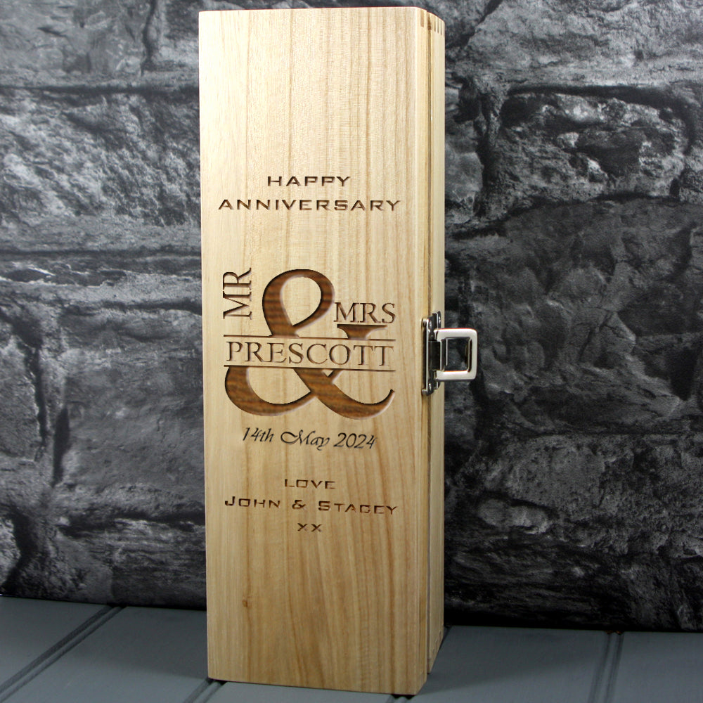 Single Wooden Champagne Box with Laser Engraving -Anniversary