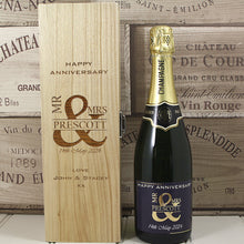 Load image into Gallery viewer, Single Bottle With A Custom Printed Label And Lasered Wooden Box- Anniversary
