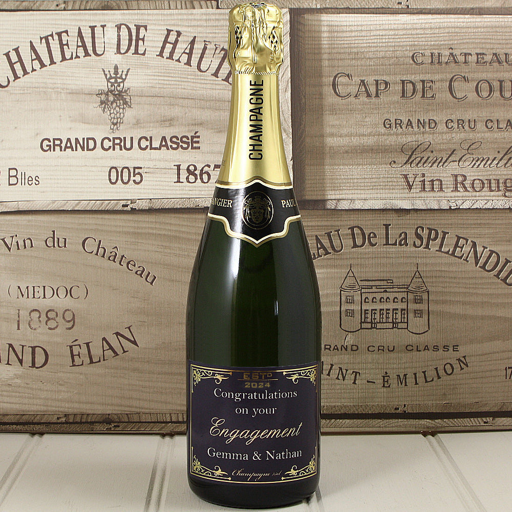 Single Bottle of Champagne with Printed Engagement Label