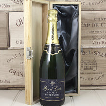 Load image into Gallery viewer, Single Bottle With A Custom Printed Label And Lasered Wooden Box- Good Luck

