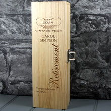 Load image into Gallery viewer, Single Wooden Champagne Box with Laser Engraving -Retirement
