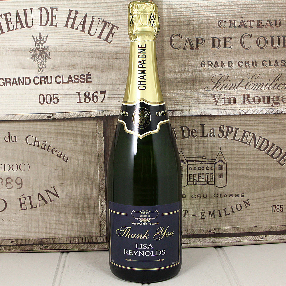 Single Bottle of Champagne with Thank You Label Printed
