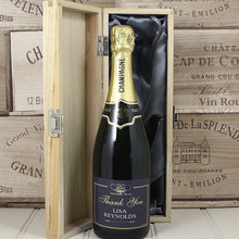 Load image into Gallery viewer, Single Bottle With A Custom Printed Label And Lasered Wooden Box- Thank You
