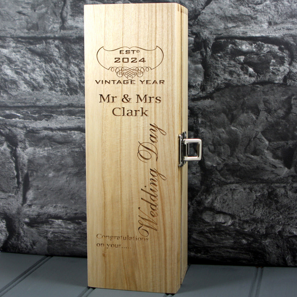 Single Wooden Champagne Box with Laser Engraving -Wedding