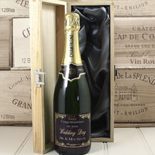 Load image into Gallery viewer, Single Bottle With A Custom Printed Label And Lasered Wooden Box- Wedding
