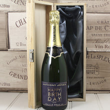 Load image into Gallery viewer, Single Bottle With A Custom Printed Label And Lasered Wooden Box Birthday
