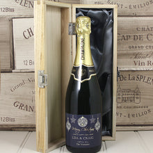 Load image into Gallery viewer, Single Bottle With A Custom Printed Label And Lasered Wooden Box- Christmas
