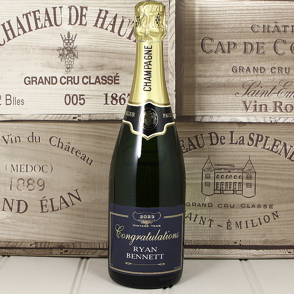Single Bottle of Champagne with Printed Congratulations Label