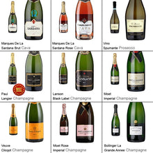Load image into Gallery viewer, Single Champagne Bottle With A Printed Label, 2 Glasses &amp; Lasered Triple Wooden Box- 60th Birthday
